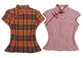 Plaid Mandarin Collar Top – Chinese Streetwear Aesthetic Slim Tee | Eastcore