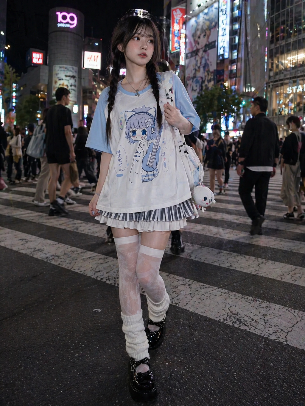 Harajuku Sky Blue Anime Tee – Kawaii Oversized (Muse)