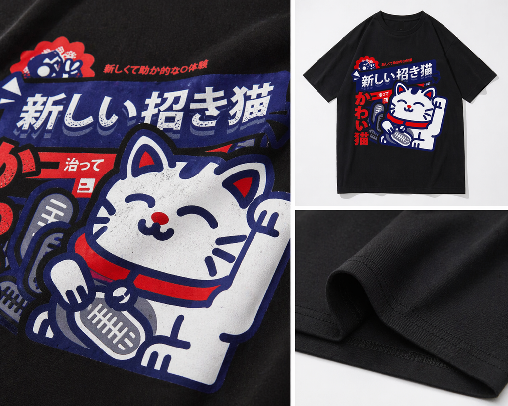 Lucky Neko Street Tee – Japanese Graphic T-Shirt (Neko)