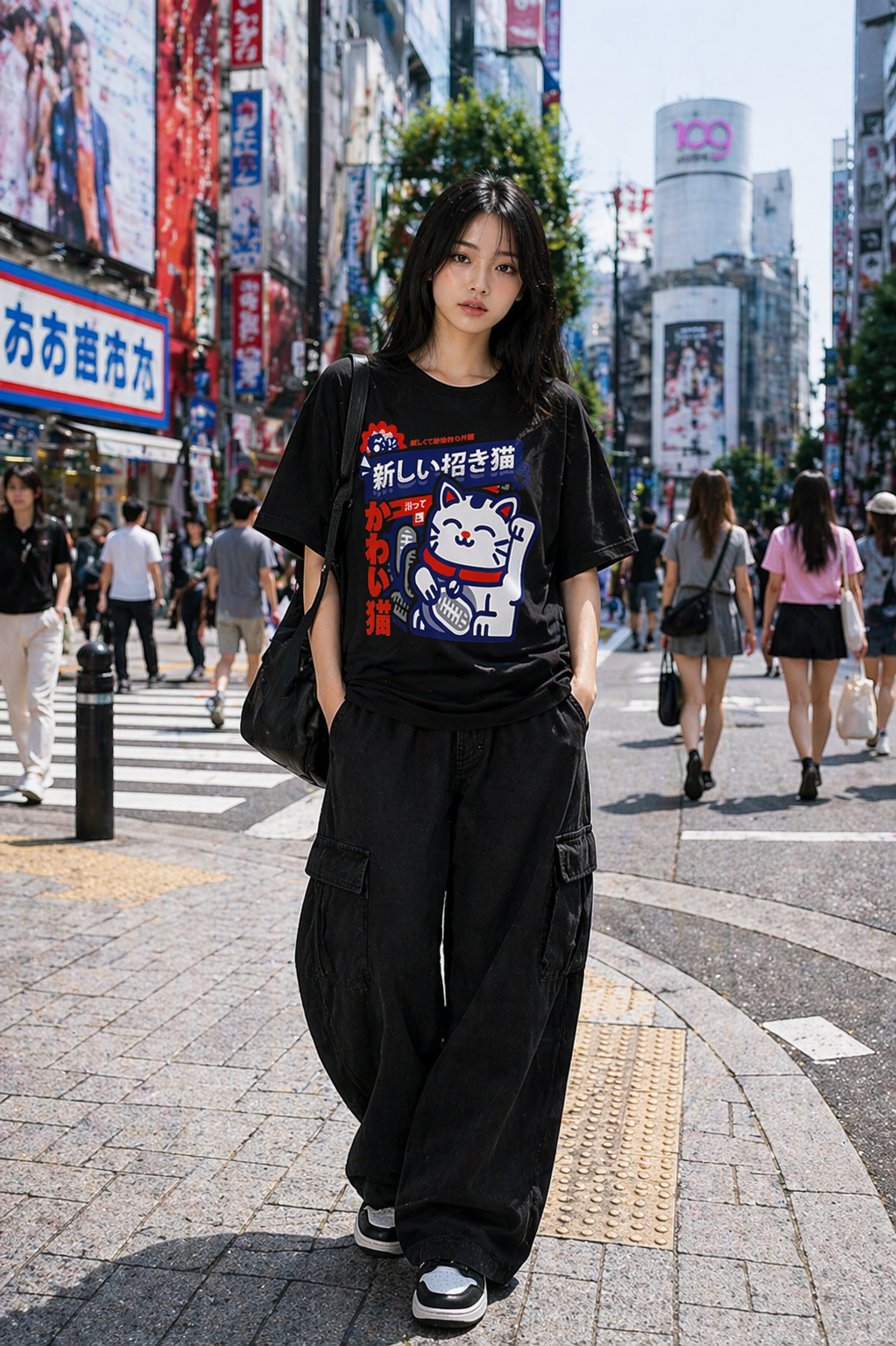 Lucky Neko Street Tee – Japanese Graphic T-Shirt (Neko)