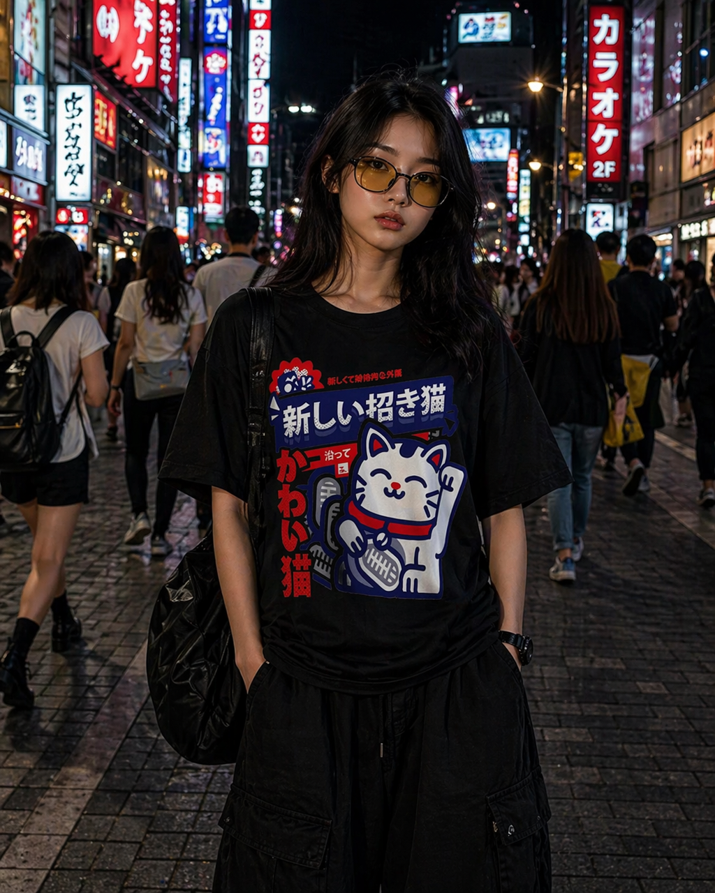 Lucky Neko Street Tee – Japanese Graphic T-Shirt (Neko)