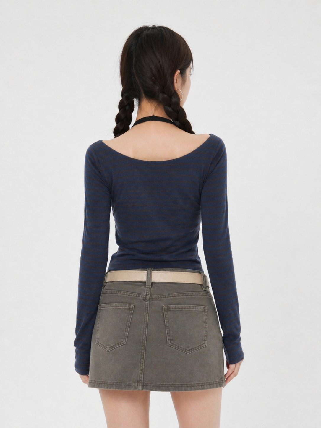 Patchwork Long Sleeve Crop Top – Korean Y2K Vintage (Muse)