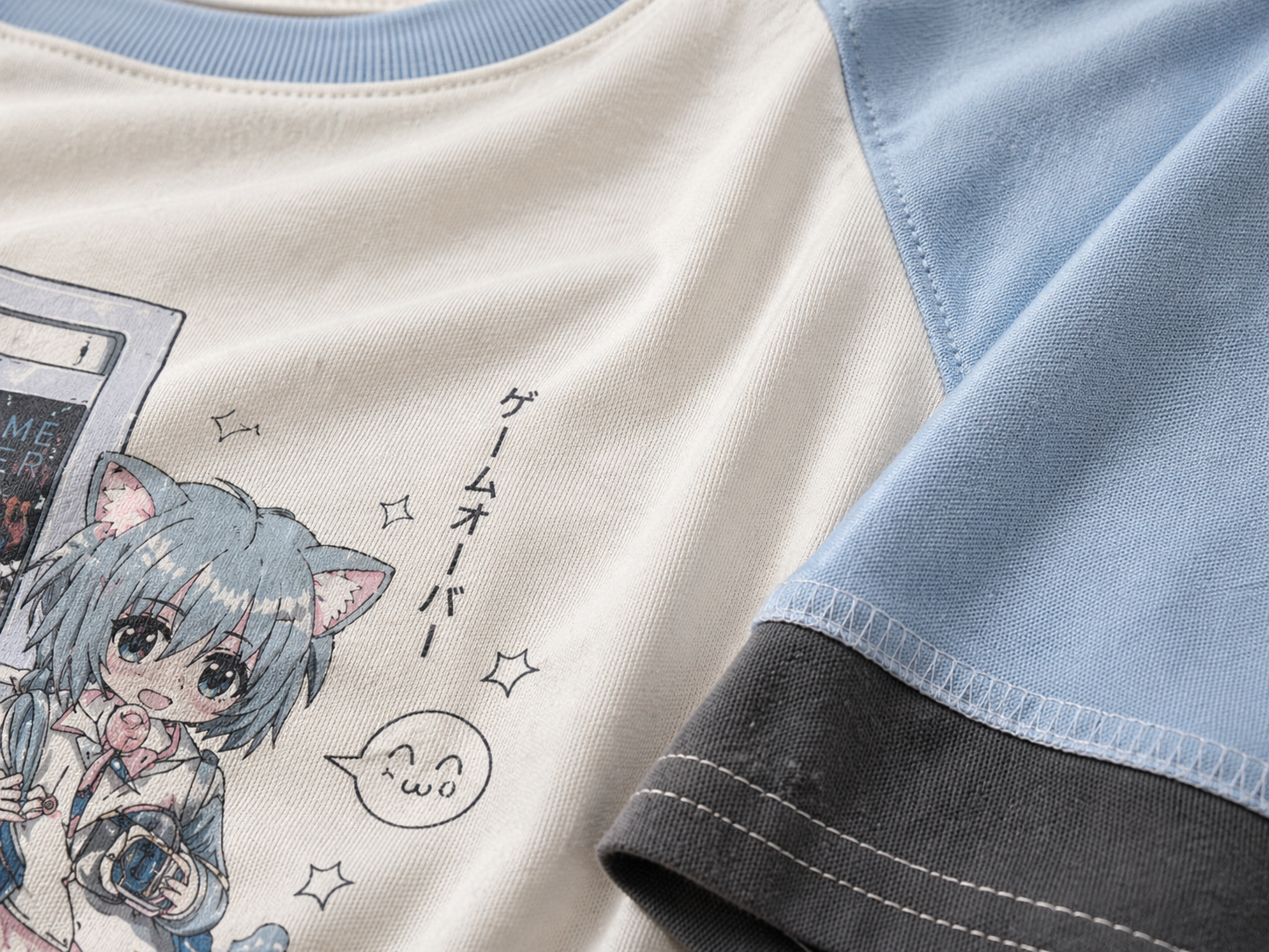 Removable Sleeve Graphic Tee – Japanese Y2K Streetwear Top (Switch)