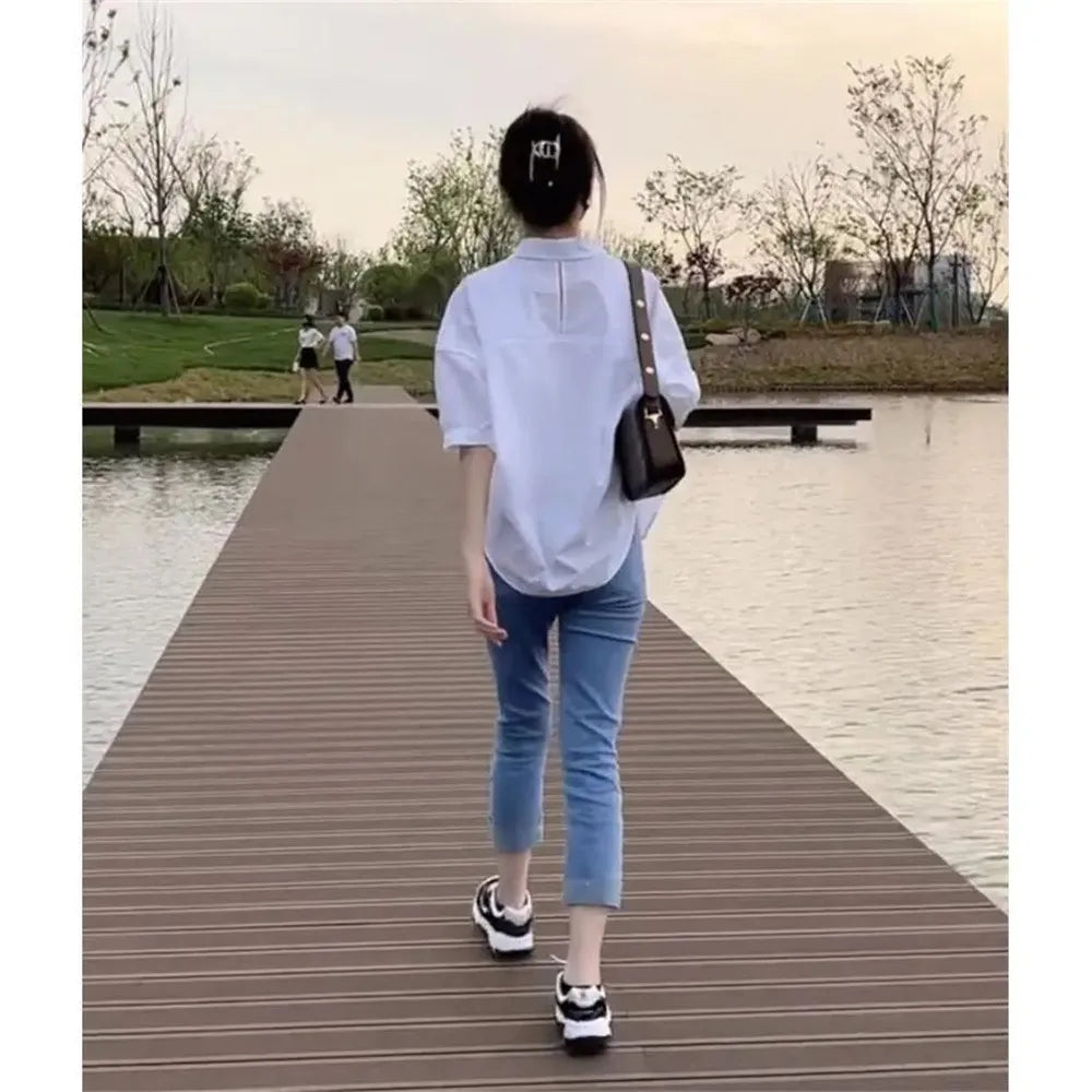 Loose Korean Mid-Sleeve Shirt – Effortless Street Layer