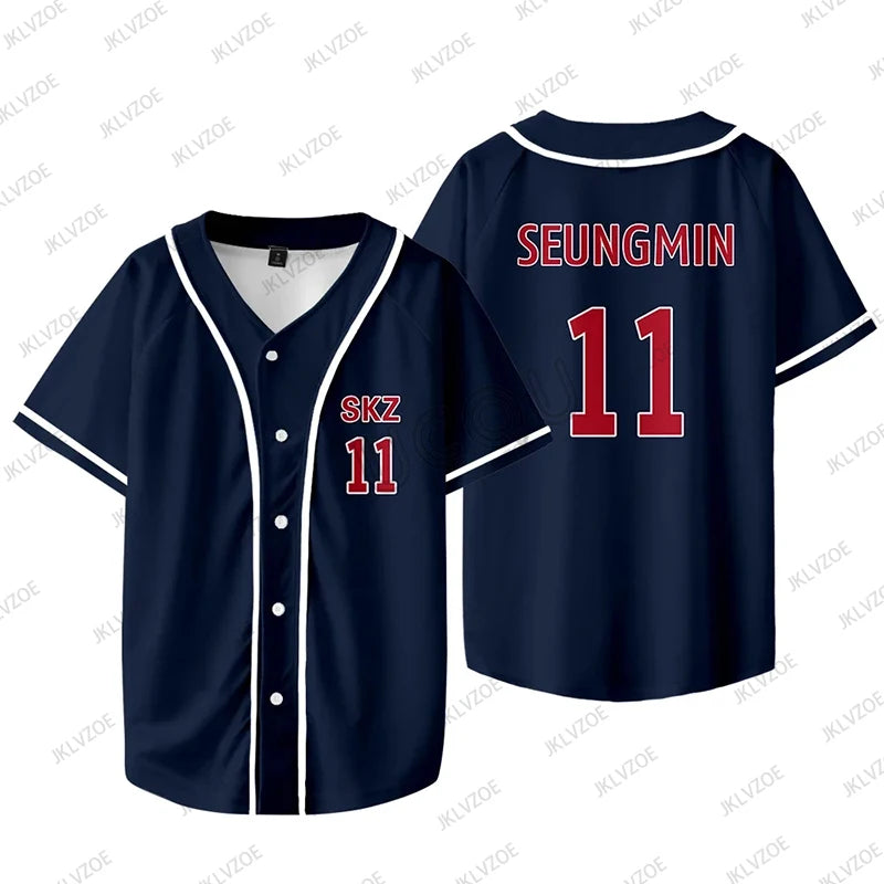 Korean Street Baseball Jersey – Minimal Sportcore Oversized Top (Navy)