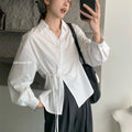 Korean Preppy Tie-Up Shirt – Soft Chiffon Oversized Blouse