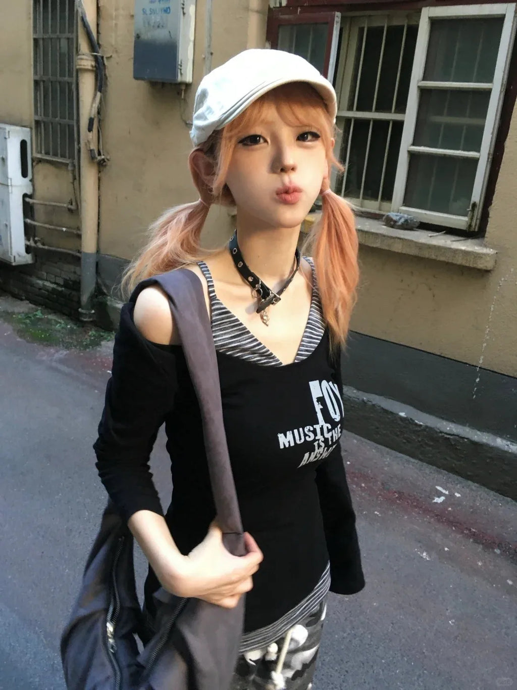 Y2K Fake Two-Piece Off-Shoulder Long Sleeve Top – Grunge Streetwear (Muse)