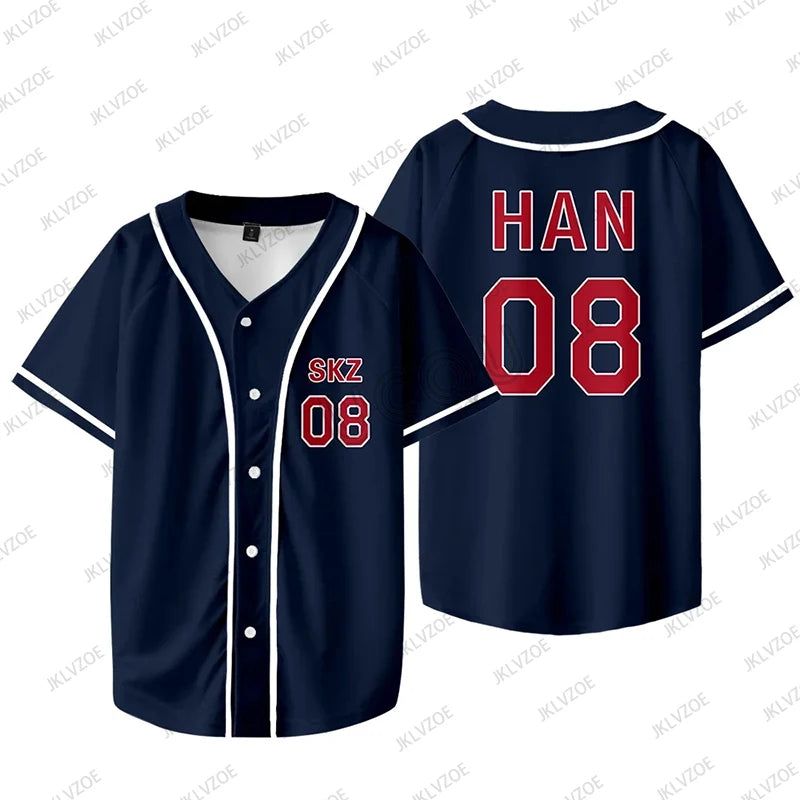 Korean Street Baseball Jersey – Minimal Sportcore Oversized Top (Navy)