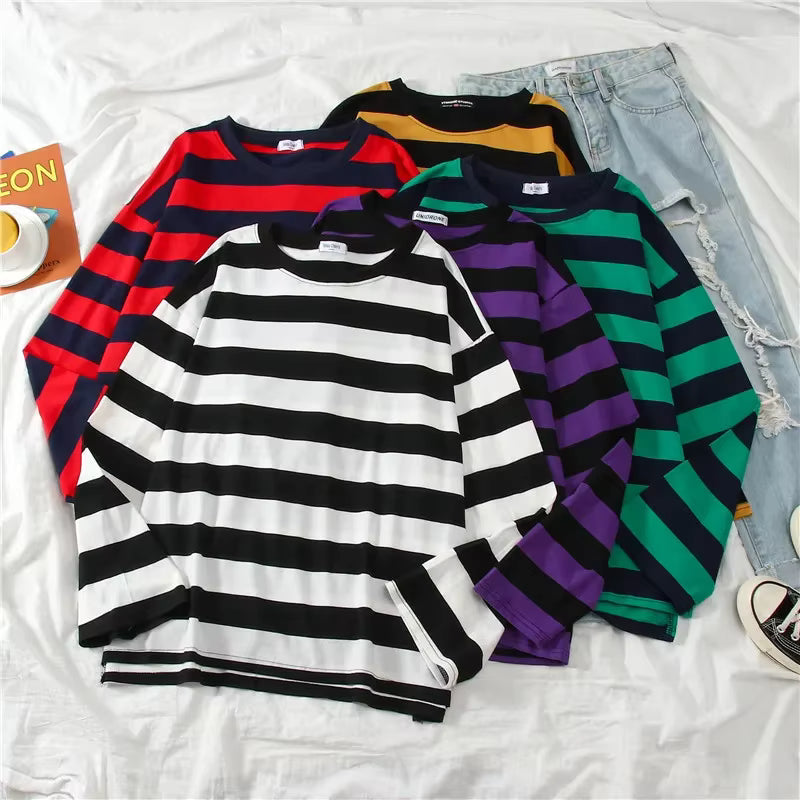 Momo Striped Street Tee – Dual Tone Korean Relaxed Fit