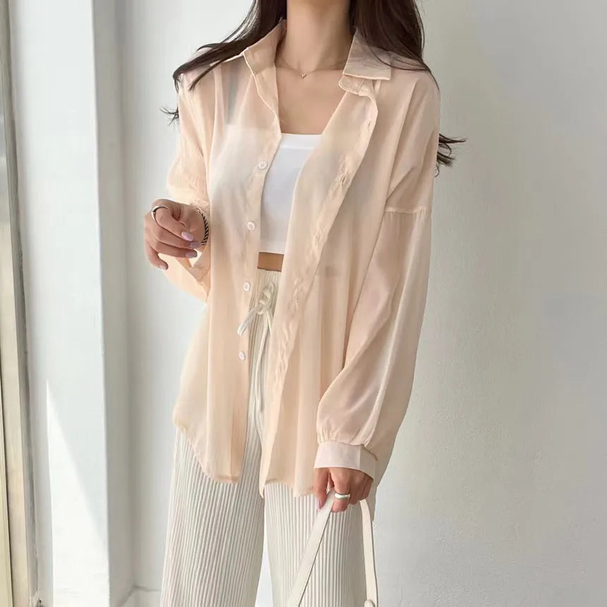 Sheer Layer Shirt – Korean Minimal Sun-Proof Overshirt | Softcore Street
