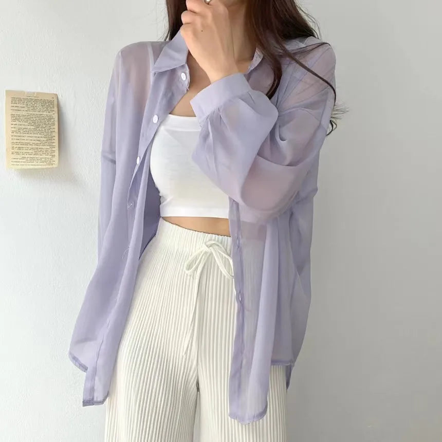 Sheer Layer Shirt – Korean Minimal Sun-Proof Overshirt | Softcore Street
