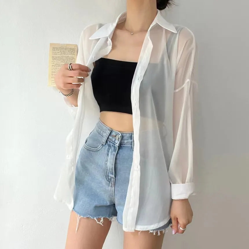 Sheer Layer Shirt – Korean Minimal Sun-Proof Overshirt | Softcore Street