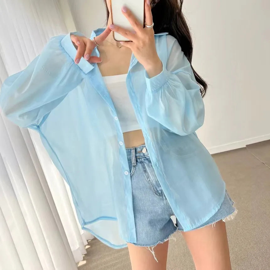 Sheer Layer Shirt – Korean Minimal Sun-Proof Overshirt | Softcore Street
