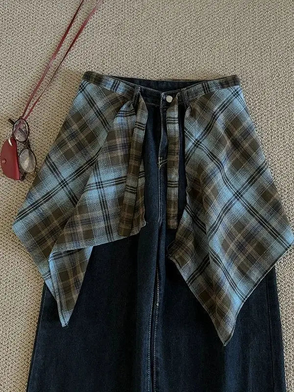 Plaid Layered Skirt Wrap – Korean Street Styling Piece
