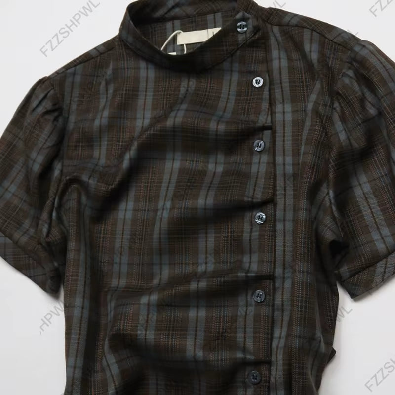 Asymmetrical Button Fitted Tee – Y2K Korean Street Top