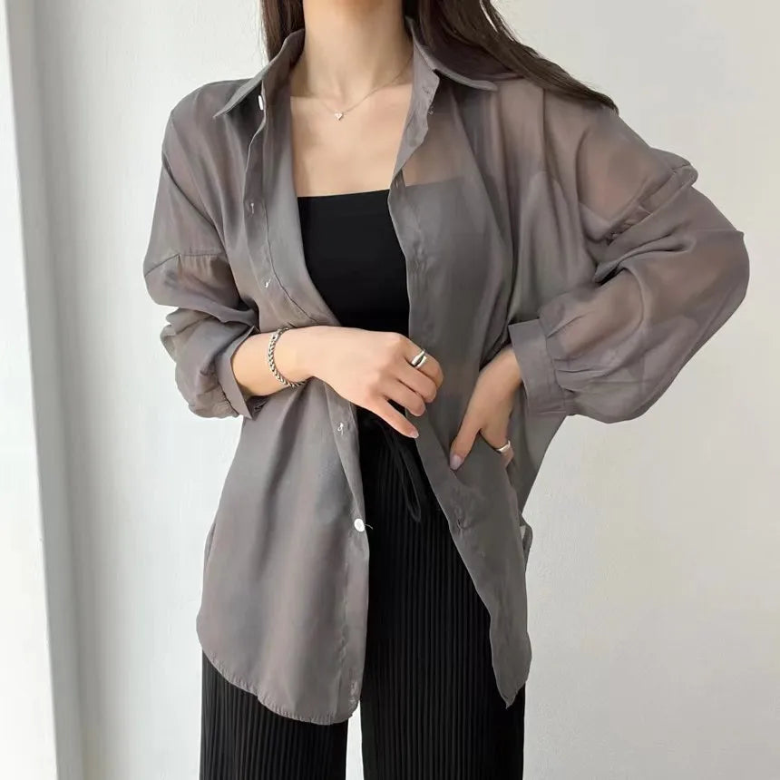 Sheer Layer Shirt – Korean Minimal Sun-Proof Overshirt | Softcore Street