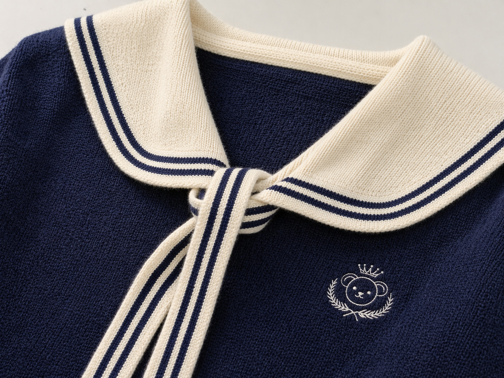 Sailor Bear Knit Sweater – Japanese Preppy Style Top (Sailor)