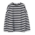 Mono Stripe Long Sleeve Tee – Korean Oversized Streetwear Top | Minimalcore