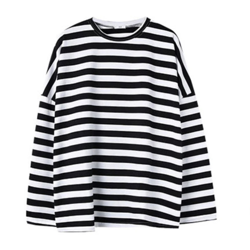 Mono Stripe Long Sleeve Tee – Korean Oversized Streetwear Top | Minimalcore