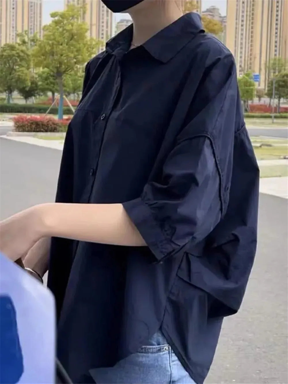 Loose Korean Mid-Sleeve Shirt – Effortless Street Layer