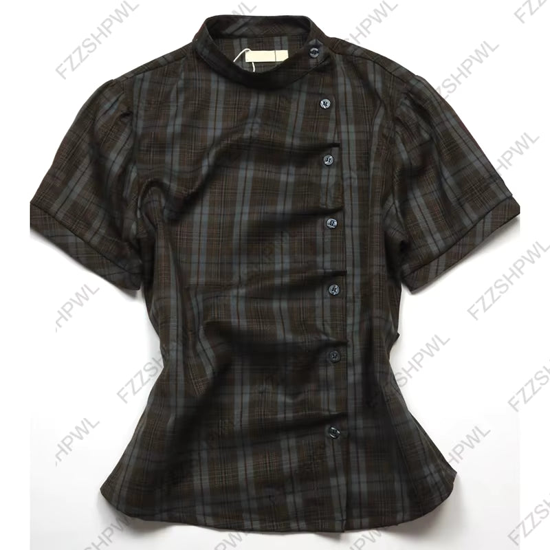 Asymmetrical Button Fitted Tee – Y2K Korean Street Top
