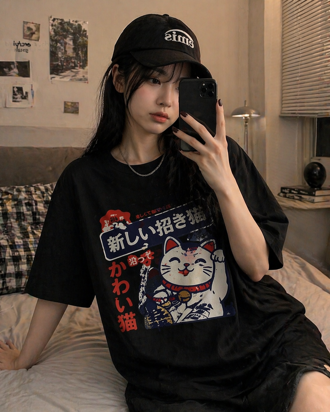 Lucky Neko Street Tee – Japanese Graphic T-Shirt (Neko)